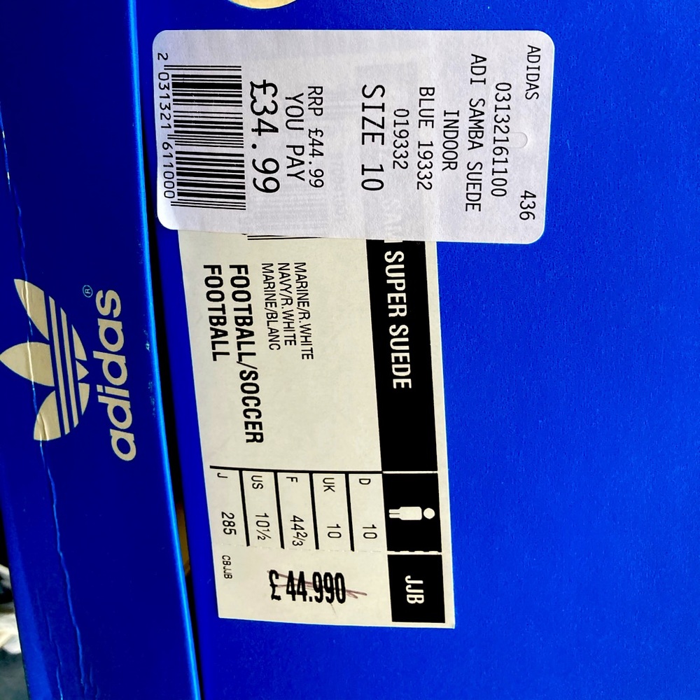 Men’s adidas blue suede samba shoes size 10